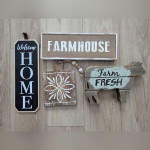 Rustic Farmhouse Wall Decor Set - Brown and White
